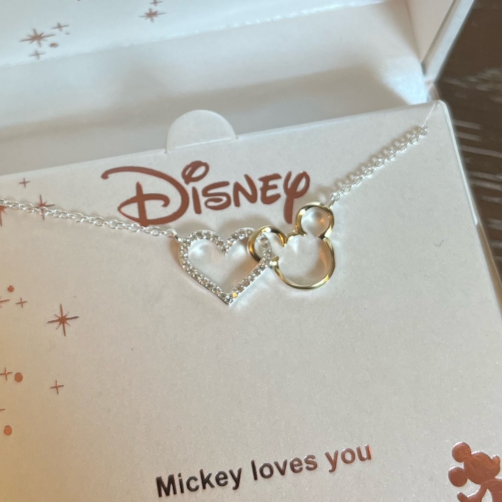 Mickey Loves You Disney Necklace Gold and Silver two toned
